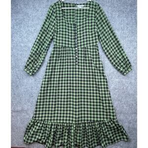 Sweet Baby Jamie Dress Womens 8 Green Plaid Secretary Tiered Ruffle Cottage